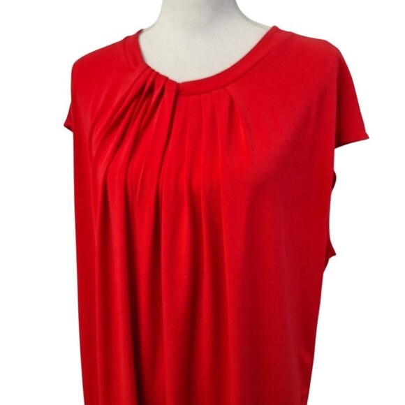 Liz Claiborne 1x Blouse Red Business Top Zipper Rouched Gathered Neck Womens - Picture 8 of 8